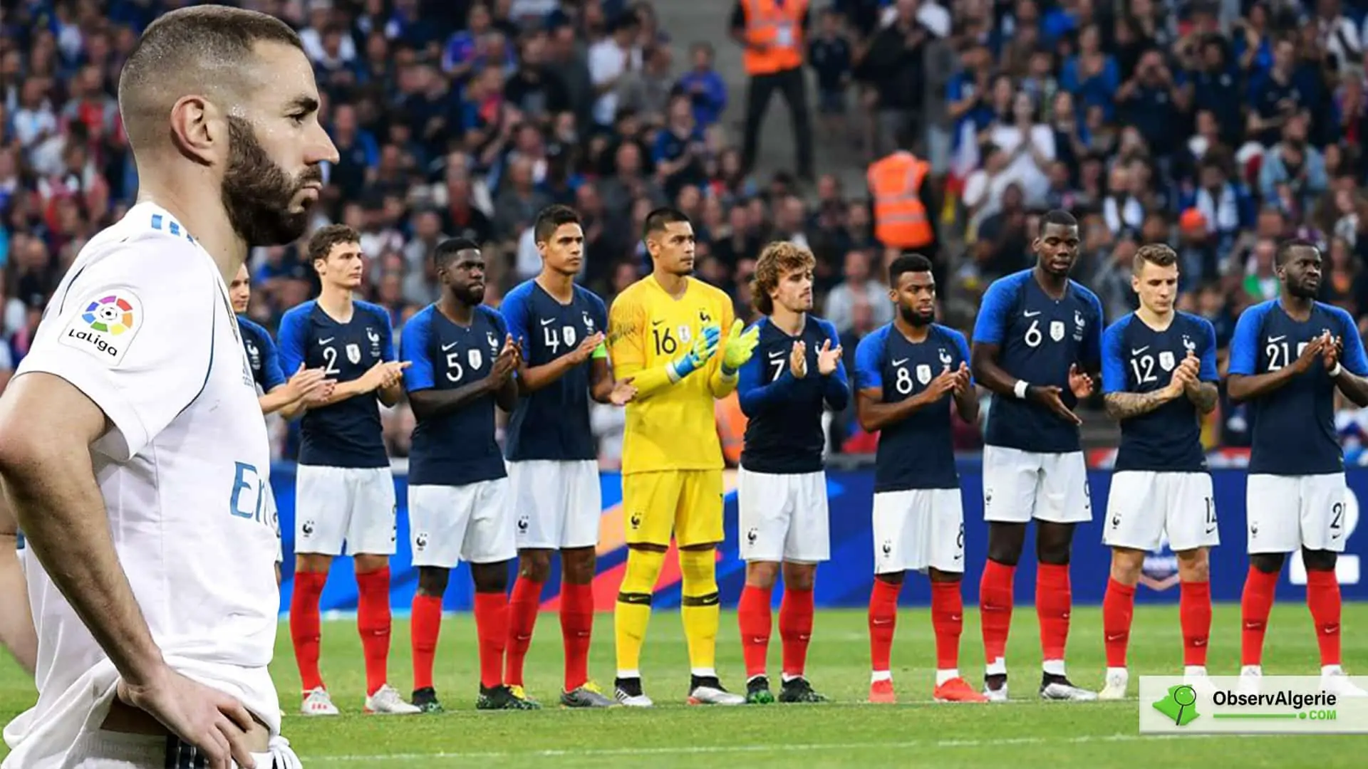 Montage : Karim Benzema sur fond, l'équipe de France