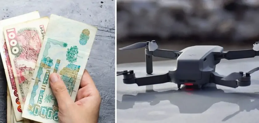 Montage photo - Drone et billets en dinar algérien